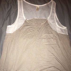 Brown & White Striped Tank Top /w Sheer Shoulders
